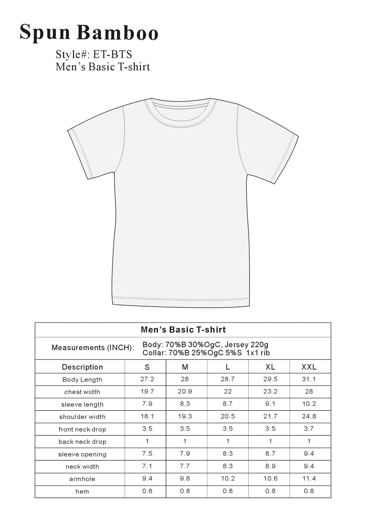 Clearance Men's Bamboo Short Sleeve T-Shirt - Classic Cut