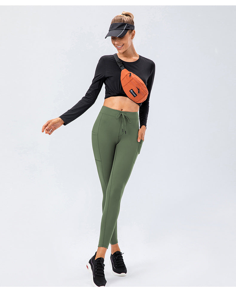 Yoga Pants Women Drawstring Hip Raise Skinny Sports Running Fitness Pant