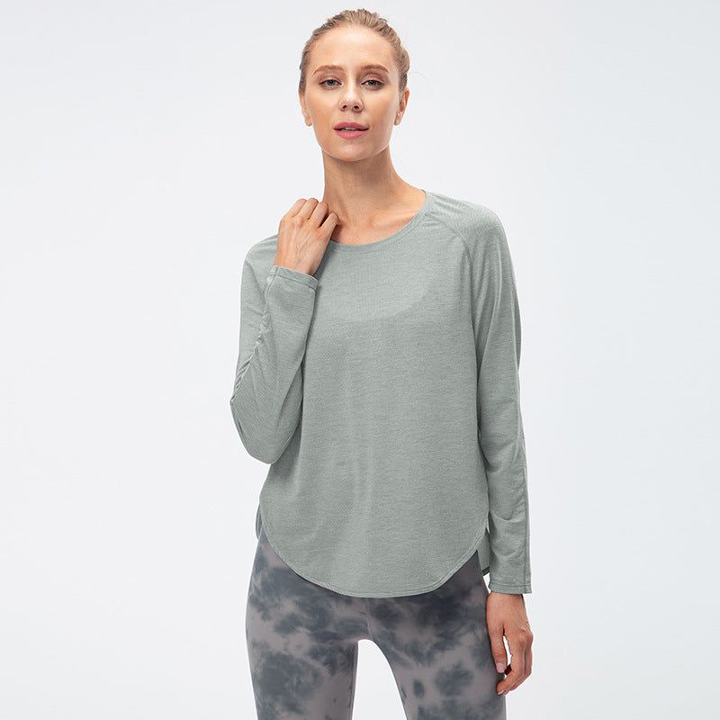 Autumn Winter Loose Sports Long-Sleeved Women Quick-Drying Breathable Workout Clothing T-shirt Running Split Yoga Clothe