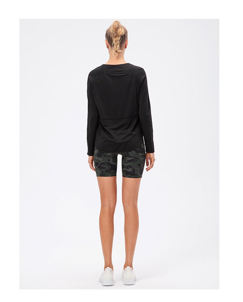 Autumn Winter Loose Sports Long-Sleeved Women Quick-Drying Breathable Workout Clothing T-shirt Running Split Yoga Clothe