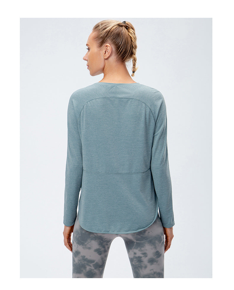 Autumn Winter Loose Sports Long-Sleeved Women Quick-Drying Breathable Workout Clothing T-shirt Running Split Yoga Clothe