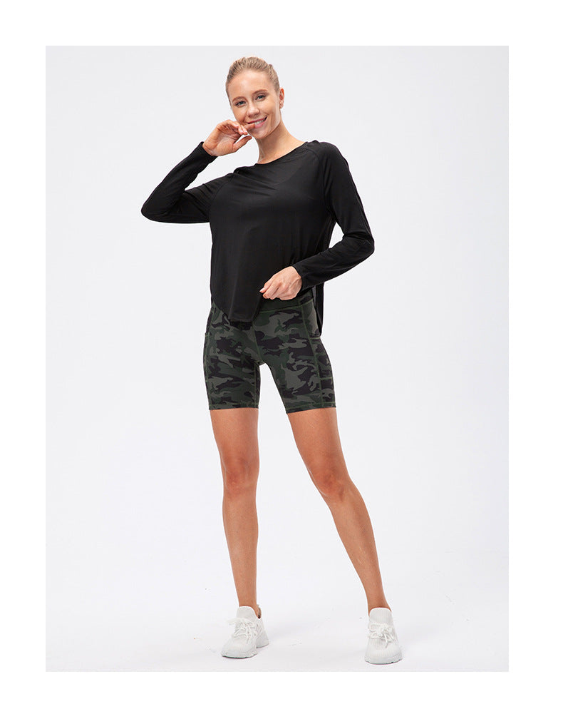 Autumn Winter Loose Sports Long-Sleeved Women Quick-Drying Breathable Workout Clothing T-shirt Running Split Yoga Clothe