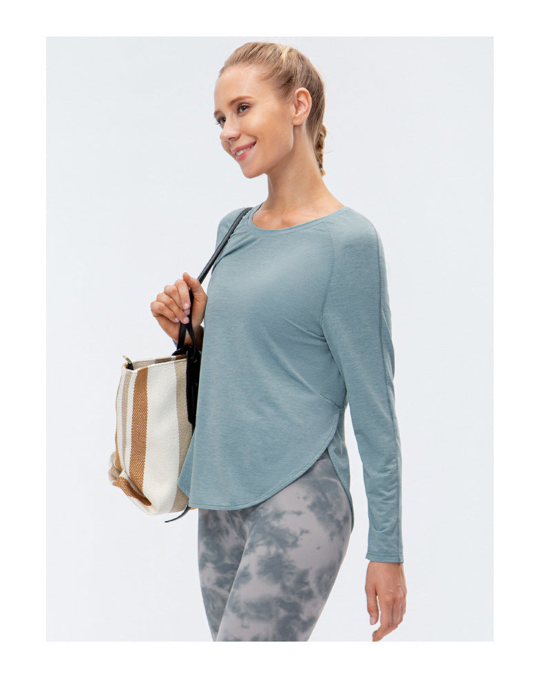 Autumn Winter Loose Sports Long-Sleeved Women Quick-Drying Breathable Workout Clothing T-shirt Running Split Yoga Clothe