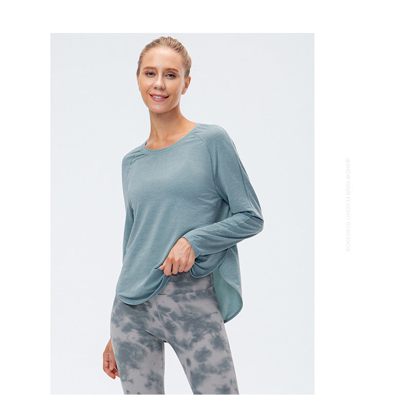 Autumn Winter Loose Sports Long-Sleeved Women Quick-Drying Breathable Workout Clothing T-shirt Running Split Yoga Clothe
