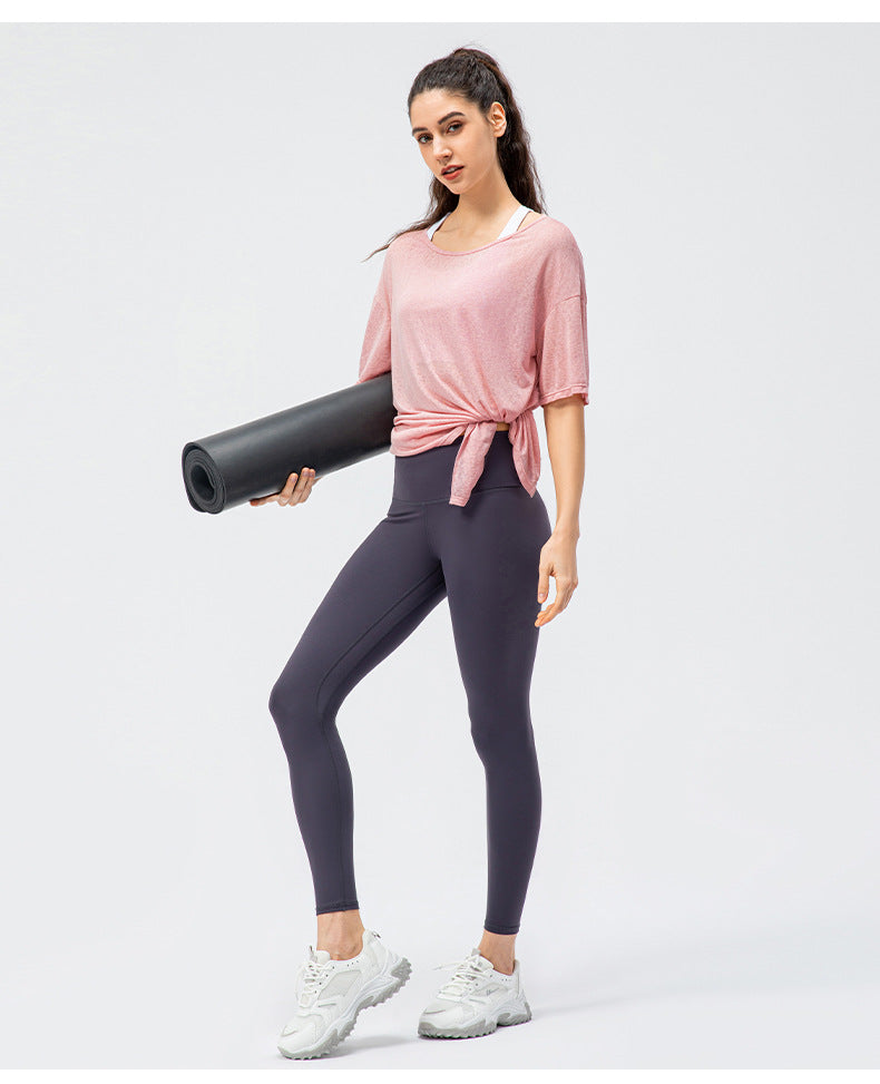 Spring Summer Women Loose Exercise Blouse Lightweight Breathable Running T-shirt Split Quick-Drying Yoga Short Sleeve