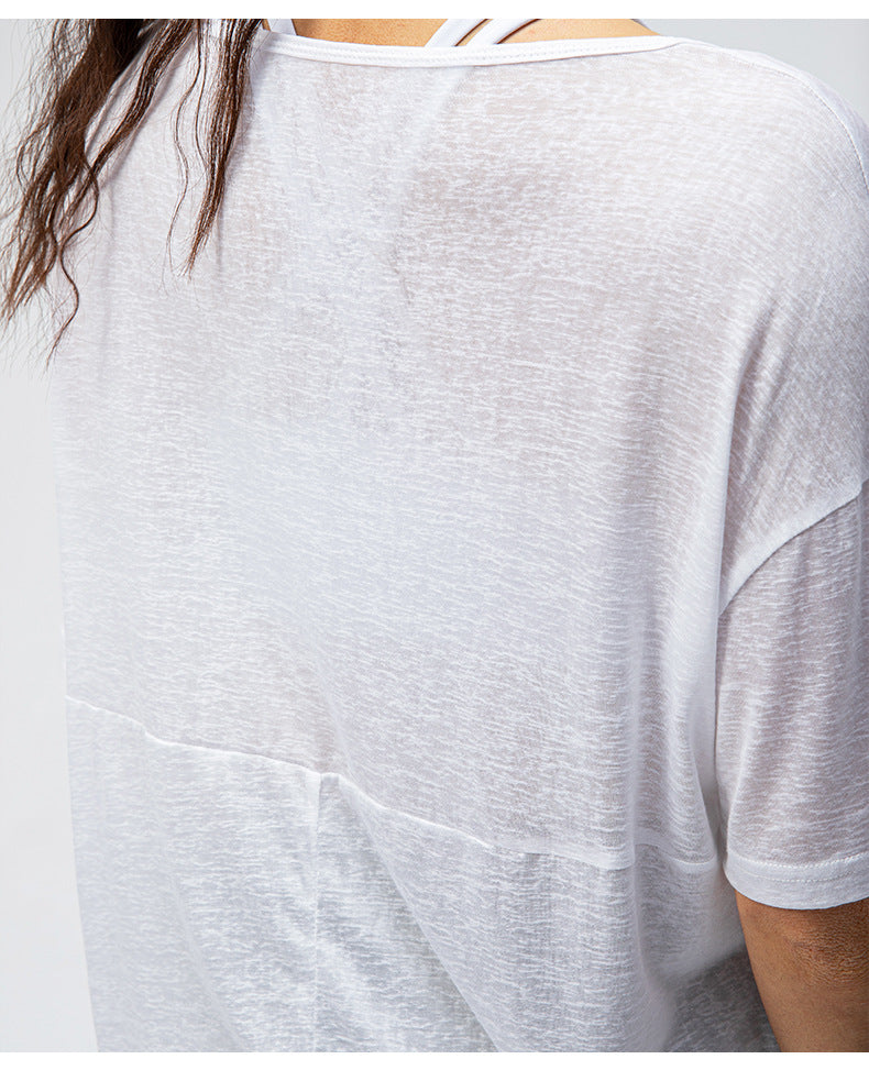 Spring Summer Women Loose Exercise Blouse Lightweight Breathable Running T-shirt Split Quick-Drying Yoga Short Sleeve