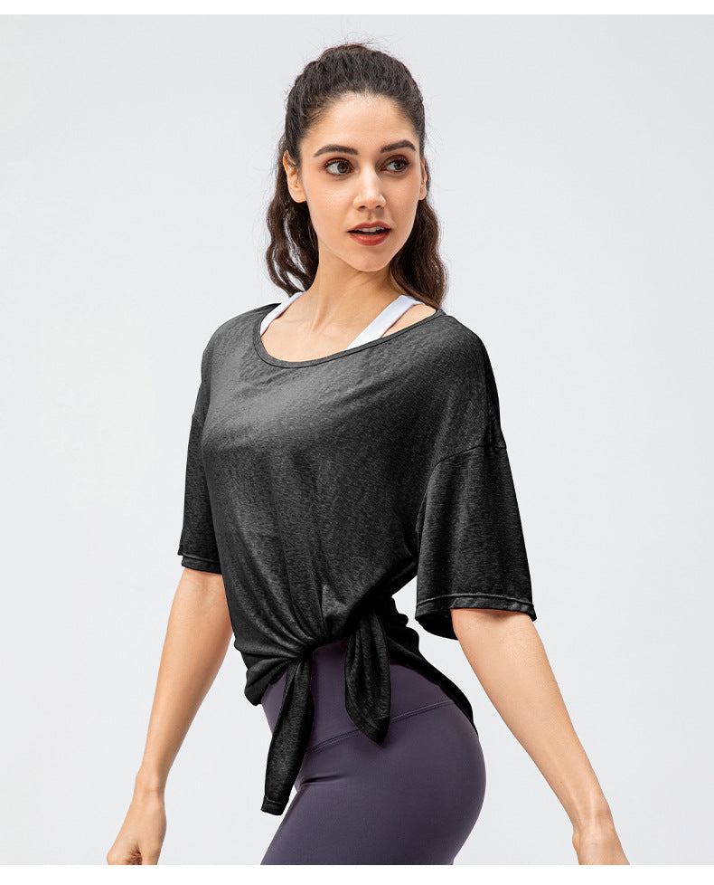 Spring Summer Women Loose Exercise Blouse Lightweight Breathable Running T-shirt Split Quick-Drying Yoga Short Sleeve