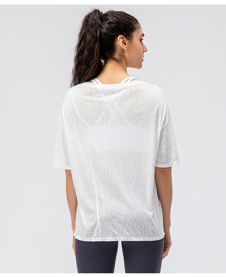 Spring Summer Women Split Sports Blouse Quick-Drying Running round Neck T-shirt Outdoor Fitness Yoga Short Sleeve