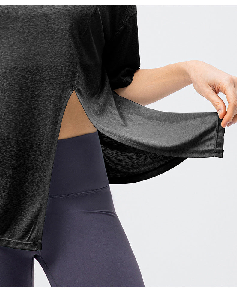 Spring Summer Women Split Sports Blouse Quick-Drying Running round Neck T-shirt Outdoor Fitness Yoga Short Sleeve