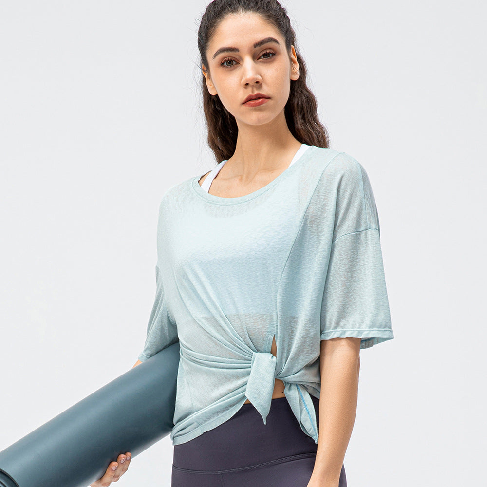 Spring Summer Women Split Sports Blouse Quick-Drying Running round Neck T-shirt Outdoor Fitness Yoga Short Sleeve
