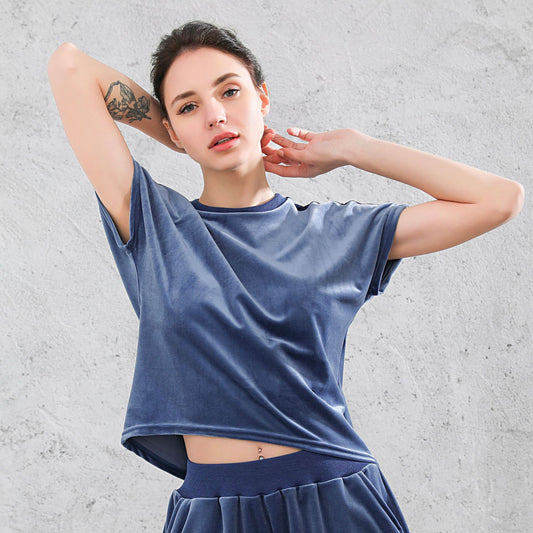 Velvet Short Sleeved T shirt Women Sports Running Pullover Sports Sweater Sports Clothing