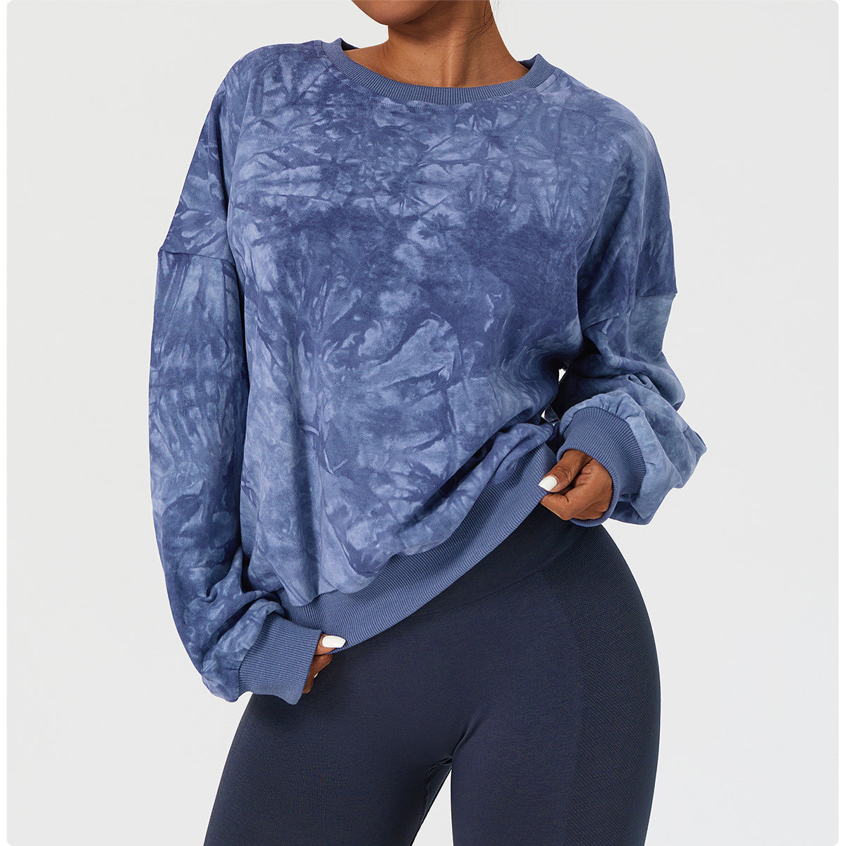Sollinarry Mineral Wash Tie Dye Long Sleeve Sweatshirt Women Pullover Outdoor Casual Loose Sweatshirt Fashionable Workout Clothes Top