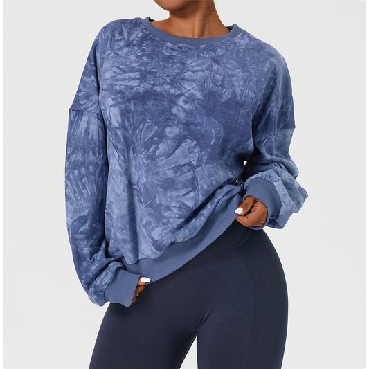 Sollinarry Mineral Wash Tie Dye Long Sleeve Sweatshirt Women Pullover Outdoor Casual Loose Sweatshirt Fashionable Workout Clothes Top