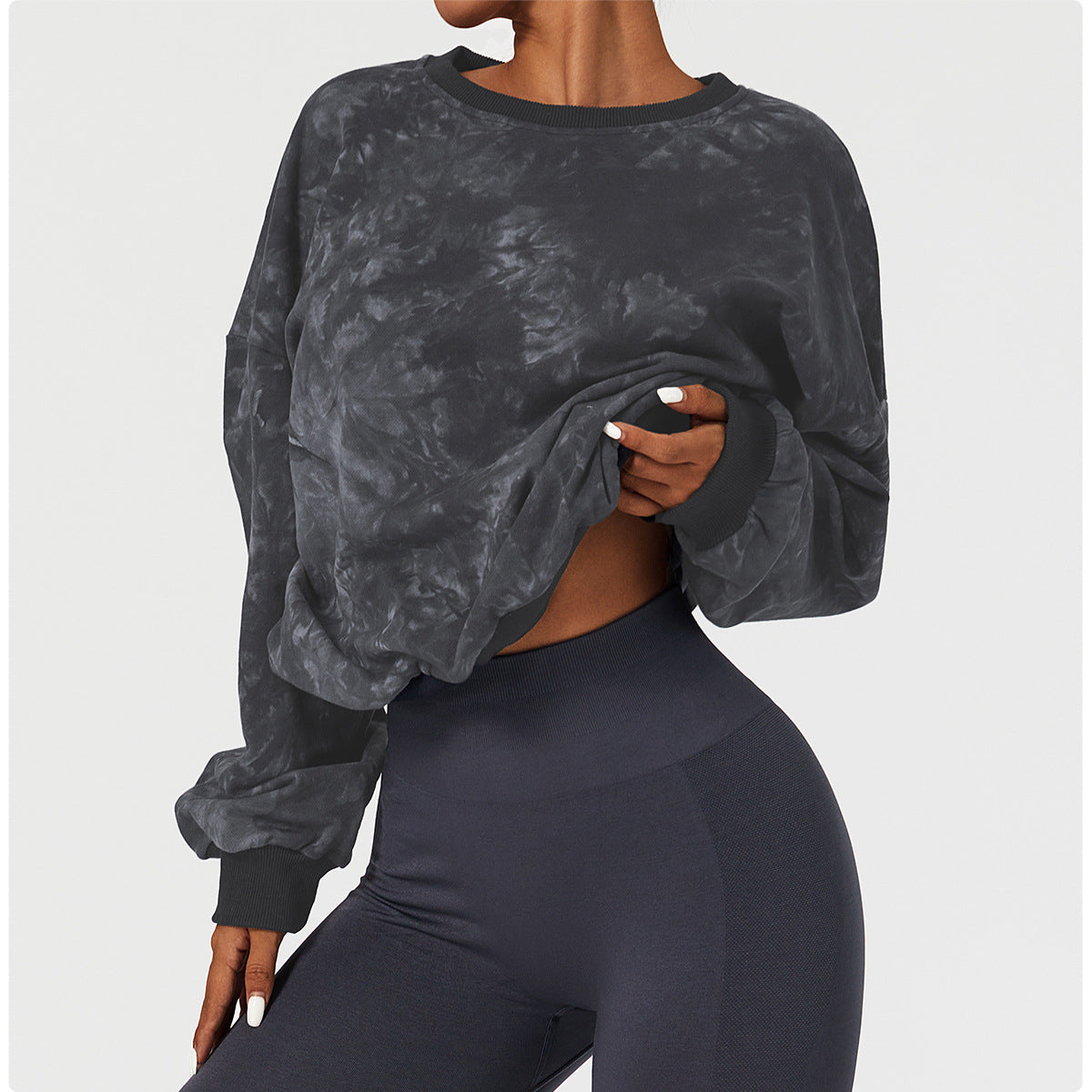 Sollinarry Mineral Wash Tie Dye Long Sleeve Sweatshirt Women Pullover Outdoor Casual Loose Sweatshirt Fashionable Workout Clothes Top
