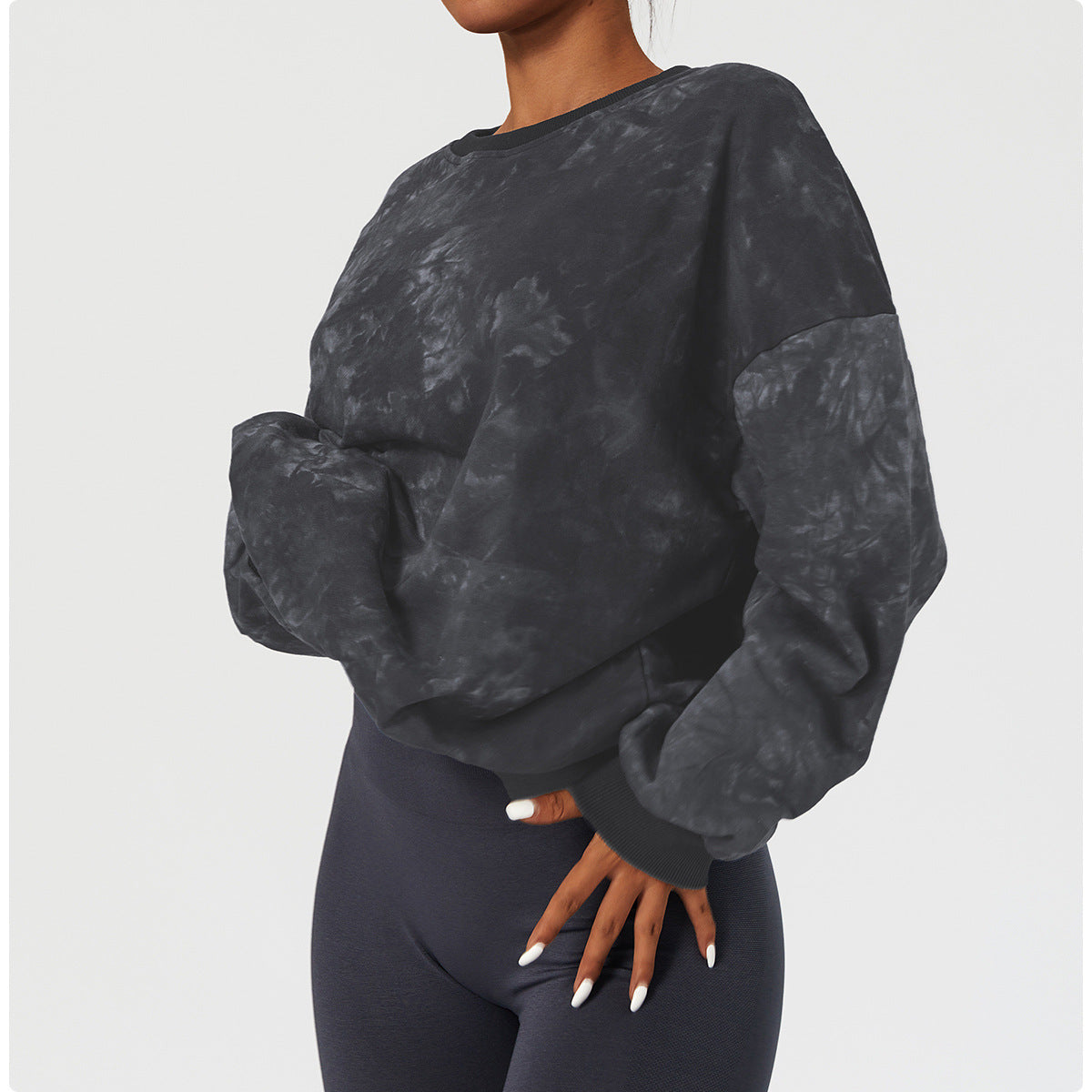 Sollinarry Mineral Wash Tie Dye Long Sleeve Sweatshirt Women Pullover Outdoor Casual Loose Sweatshirt Fashionable Workout Clothes Top