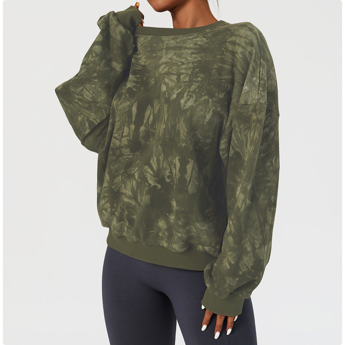 Sollinarry Mineral Wash Tie Dye Long Sleeve Sweatshirt Women Pullover Outdoor Casual Loose Sweatshirt Fashionable Workout Clothes Top