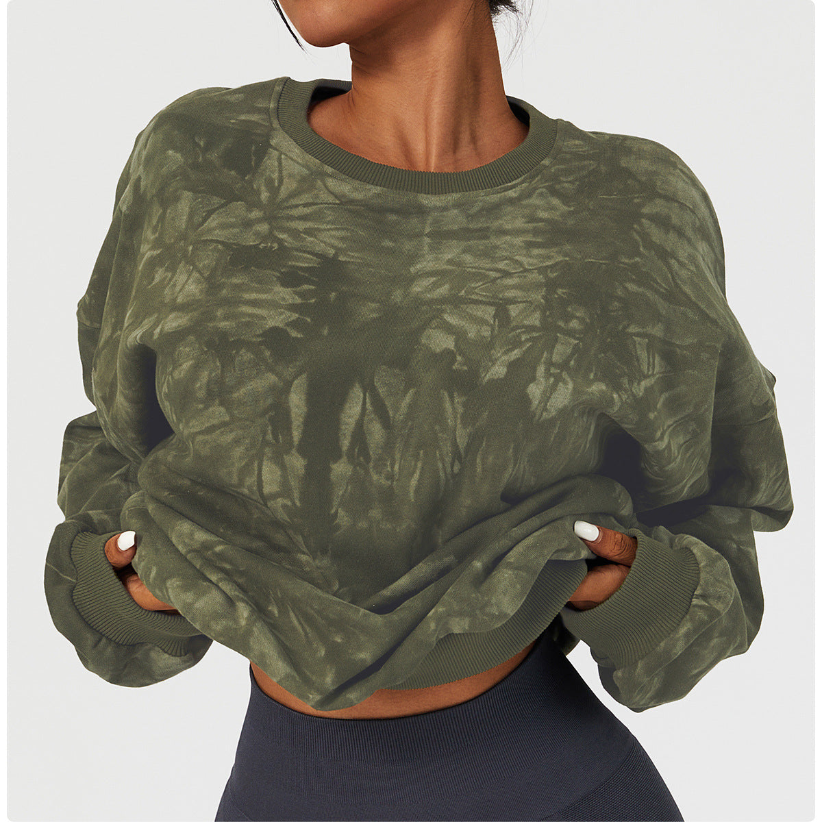 Sollinarry Mineral Wash Tie Dye Long Sleeve Sweatshirt Women Pullover Outdoor Casual Loose Sweatshirt Fashionable Workout Clothes Top