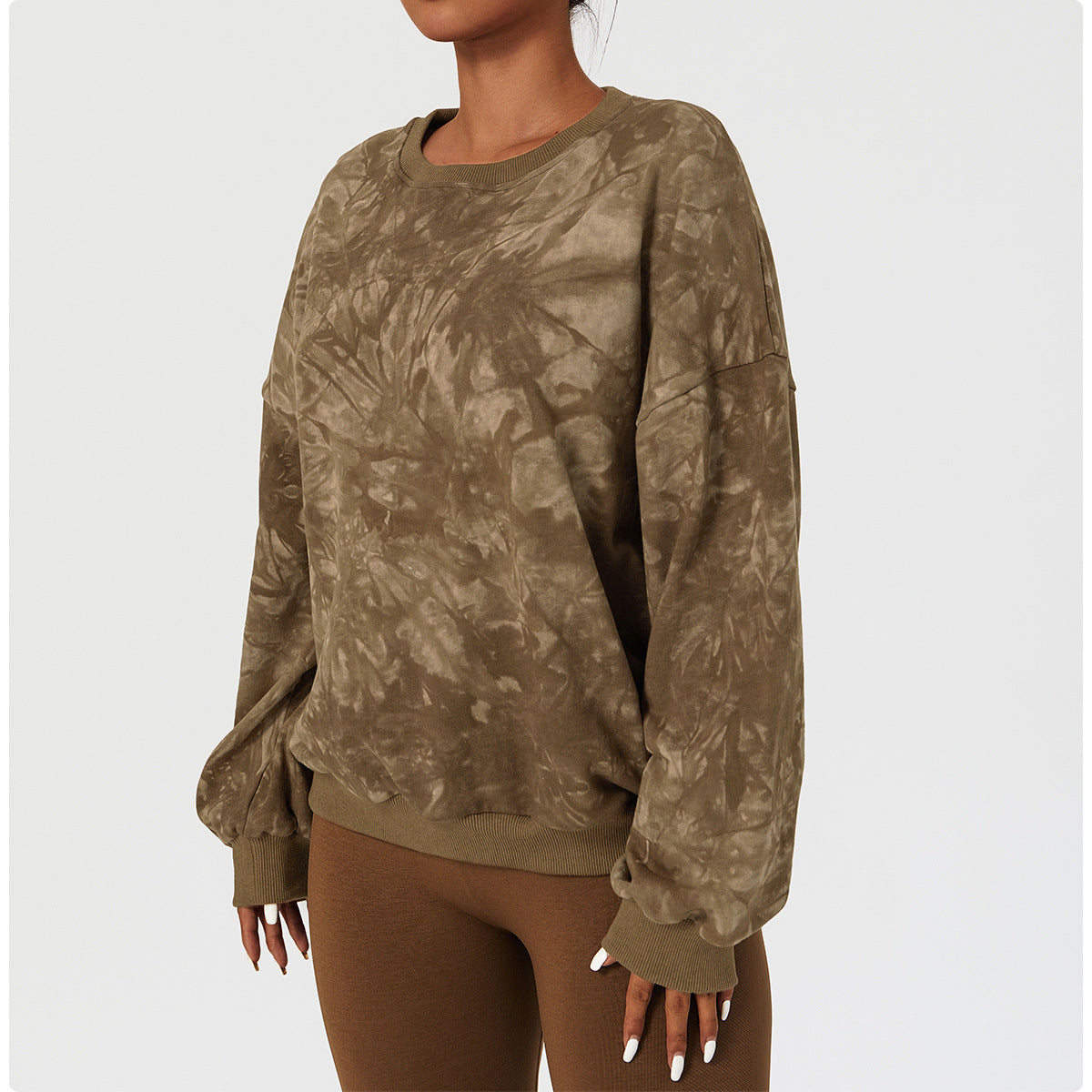 Sollinarry Mineral Wash Tie Dye Long Sleeve Sweatshirt Women Pullover Outdoor Casual Loose Sweatshirt Fashionable Workout Clothes Top