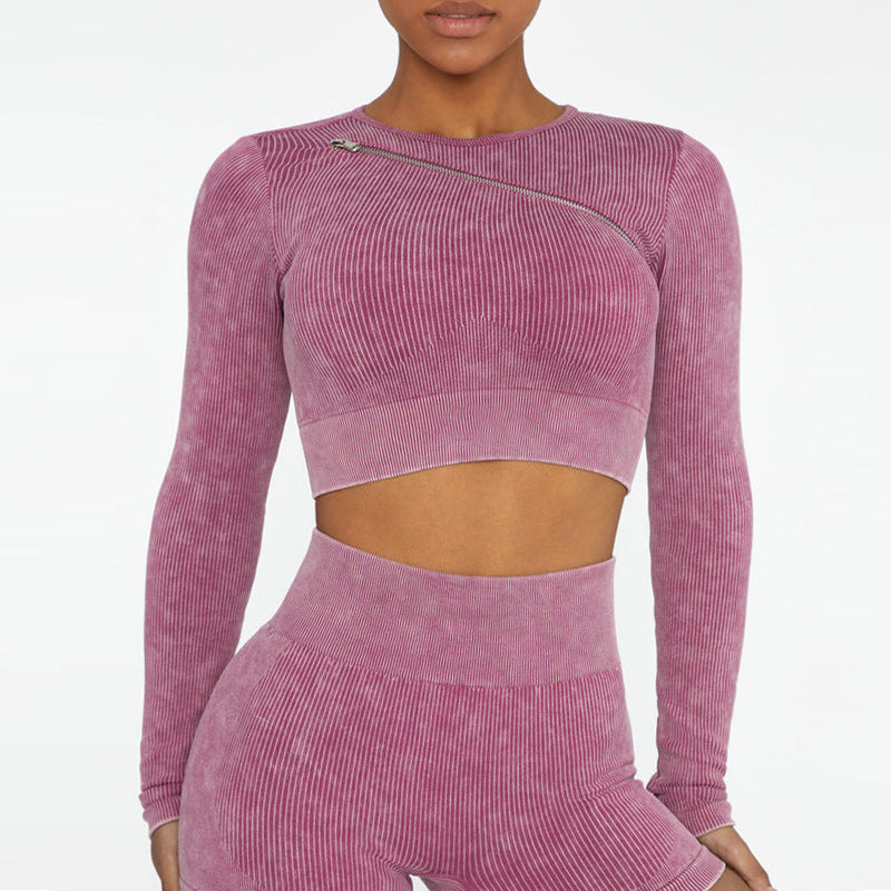 Seamless Yoga Clothes Sports Suit Zipper Underwear Vest Long Sleeve Fitness Clothes Top Skinny Yoga Pants Women