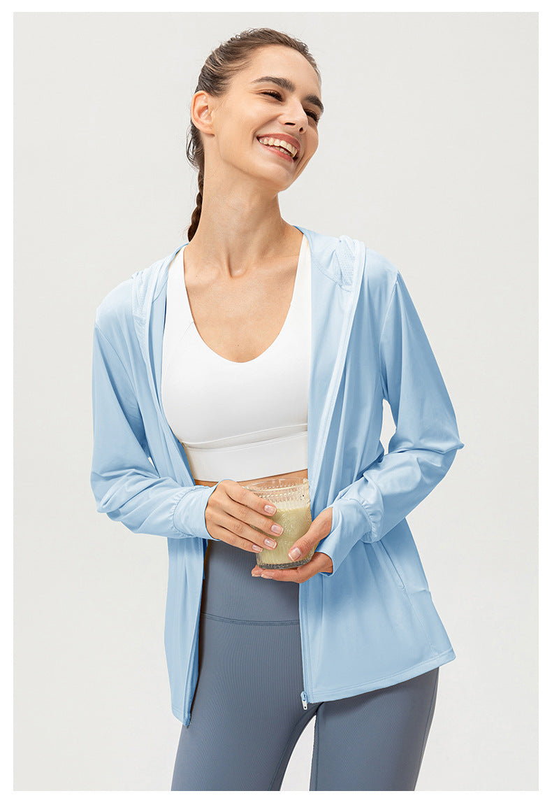 Ice Silk Sun Protection Clothing Women Summer Hooded Long Sleeve Outdoor Sports Biking Walking Sun Protection Shirt