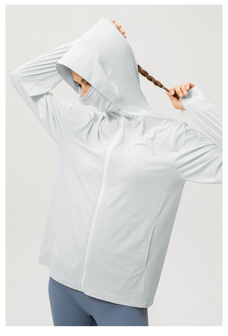 Ice Silk Sun Protection Clothing Women Summer Hooded Long Sleeve Outdoor Sports Biking Walking Sun Protection Shirt