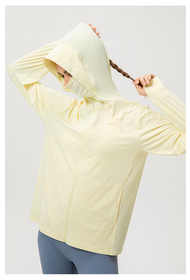 Ice Silk Sun Protection Clothing Women Summer Hooded Long Sleeve Outdoor Sports Biking Walking Sun Protection Shirt