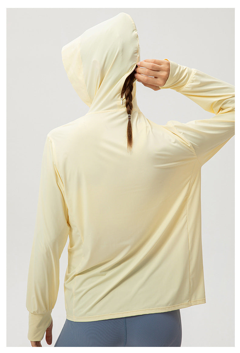 Ice Silk Sun Protection Clothing Women Summer Hooded Long Sleeve Outdoor Sports Biking Walking Sun Protection Shirt