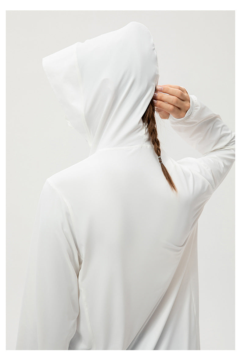 Ice Silk Sun Protection Clothing Women Summer Hooded Long Sleeve Outdoor Sports Biking Walking Sun Protection Shirt