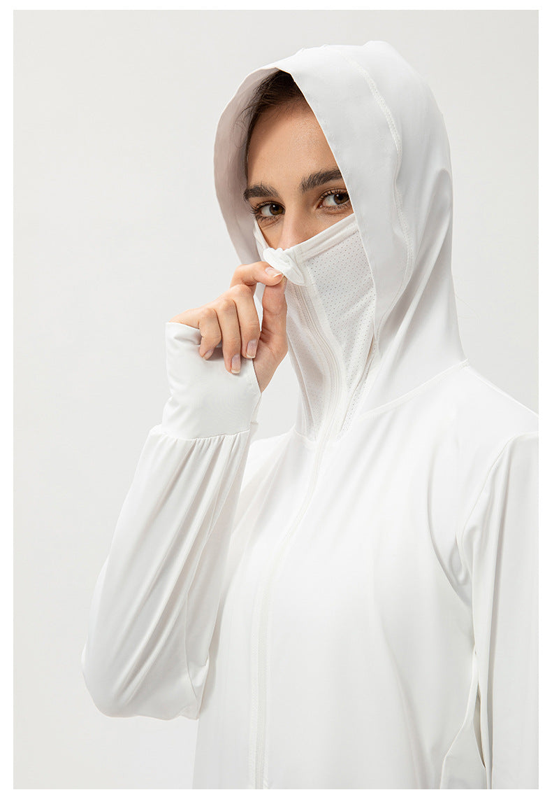 Ice Silk Sun Protection Clothing Women Summer Hooded Long Sleeve Outdoor Sports Biking Walking Sun Protection Shirt
