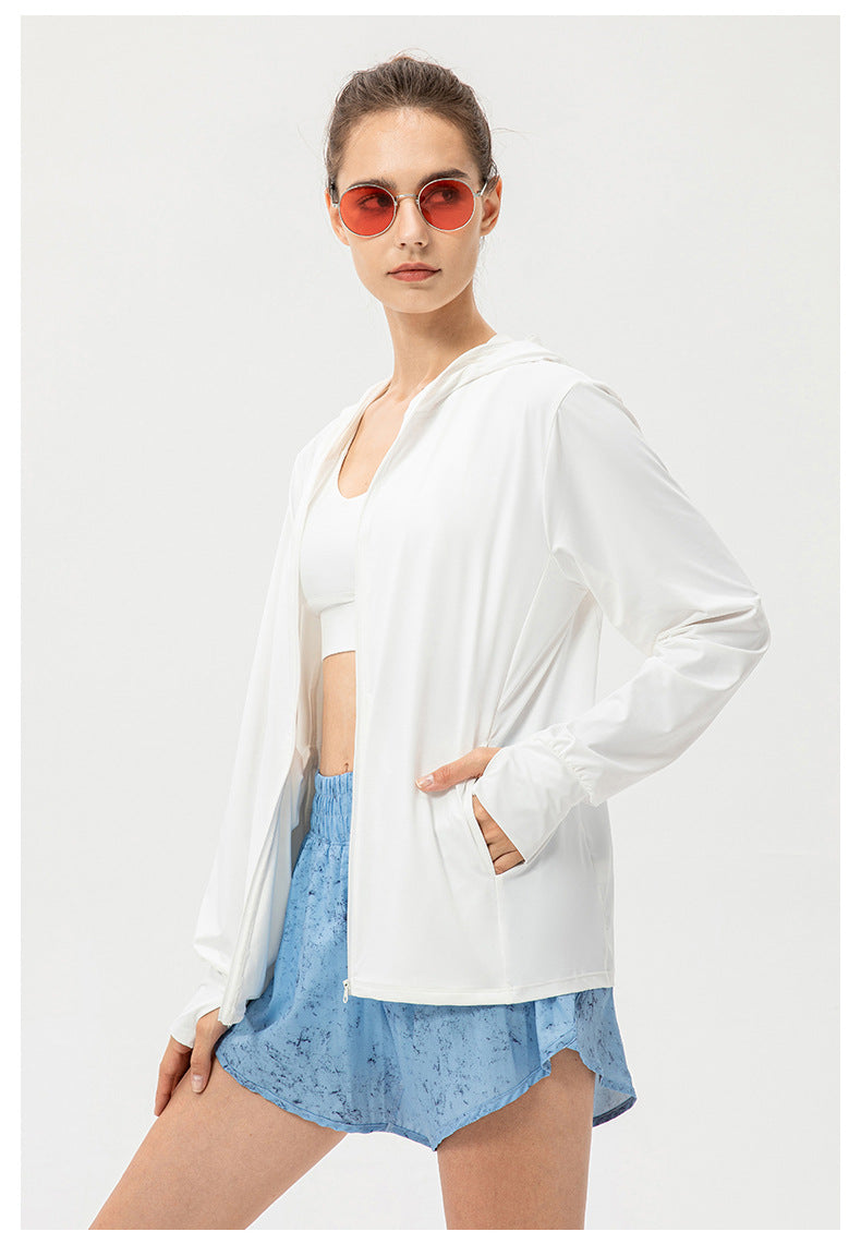 Ice Silk Sun Protection Clothing Women Summer Hooded Long Sleeve Outdoor Sports Biking Walking Sun Protection Shirt