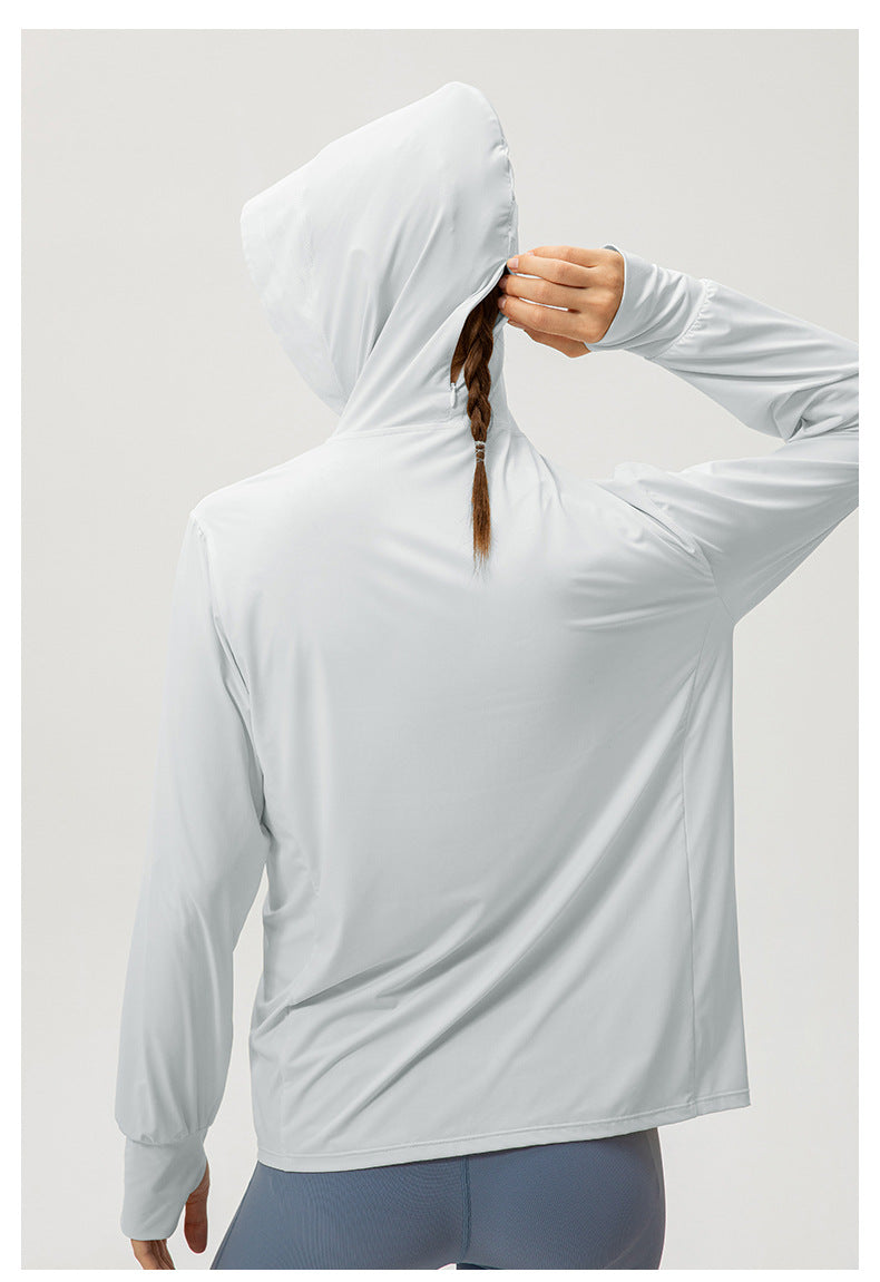 Ice Silk Sun Protection Clothing Women Summer Hooded Long Sleeve Outdoor Sports Biking Walking Sun Protection Shirt