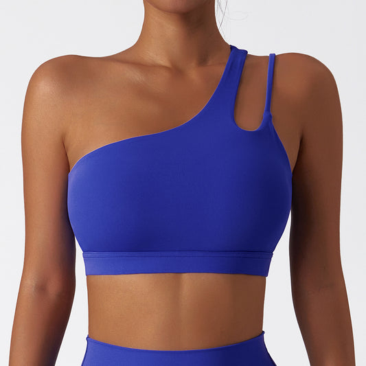 Sollinarry Oblique One Shoulder Shockproof Yoga Bra Cloud Sense Beauty Back Exercise Underwear Irregular Asymmetric Shoulder Strap Running Vest Top