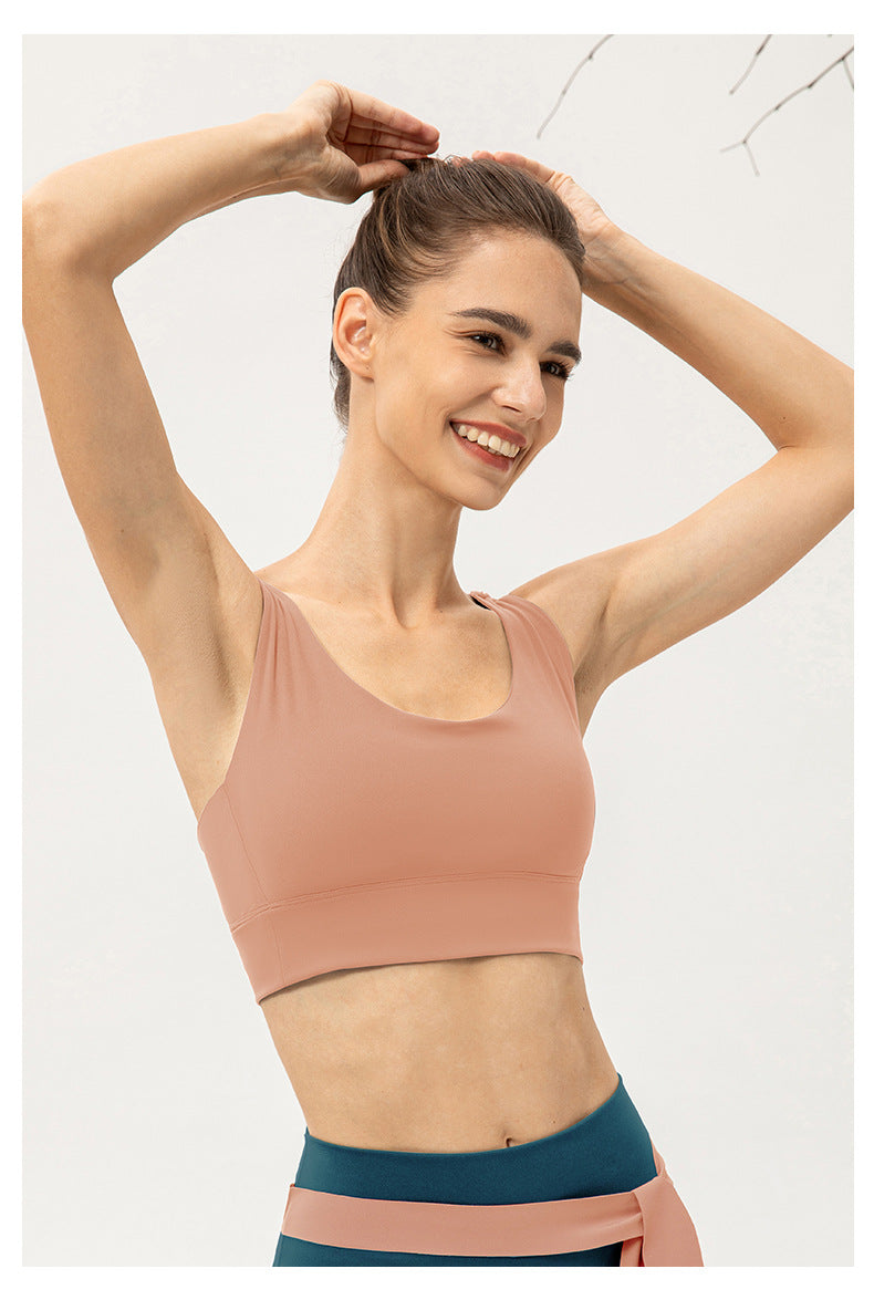 One Piece Yoga Bra Women Shockproof Push up Sports Vest Breathable Nude Feel Running Workout Underwear