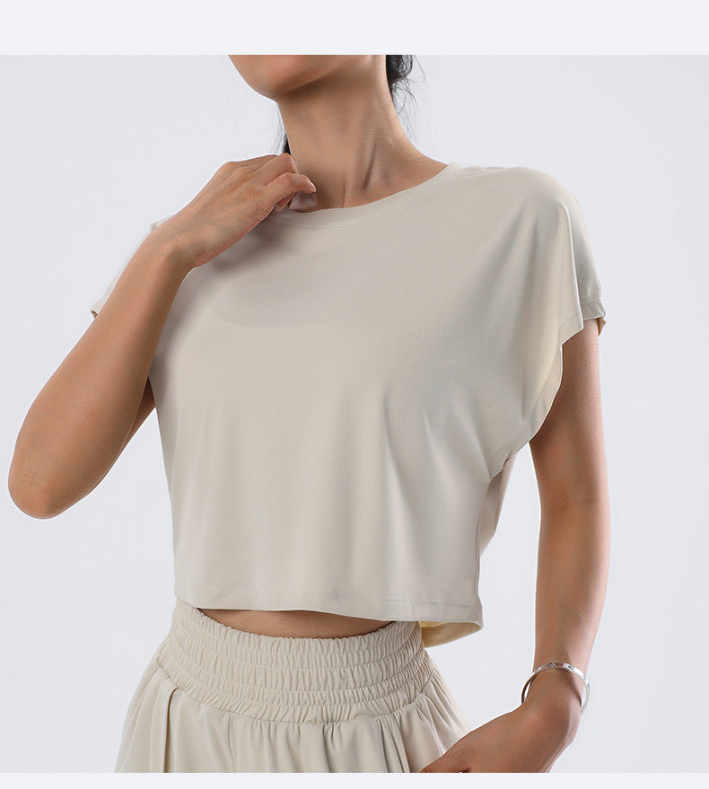 Summer Sexy Yoga T shirt Quick Drying Clothes Loose Breathable Short Sleeve Outdoor Running Sports Workout Clothes