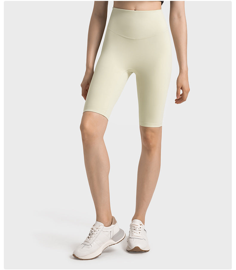 Non Embarrassing Line Anti Curling High Waist Belly Contracting Hip Lifting Yoga Pants Elastic Skin Friendly Sports Shorts Women