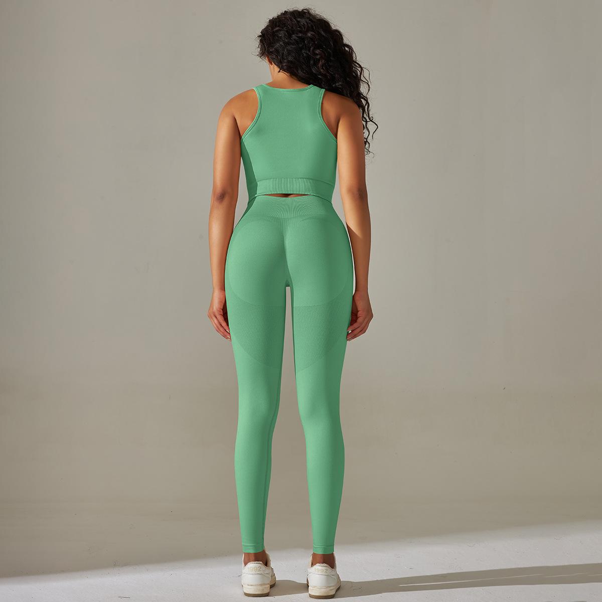 Solid Color High Waist Yoga Suit with Chest Pad Breathable Bra Vest Tight Trousers Fitness Suit
