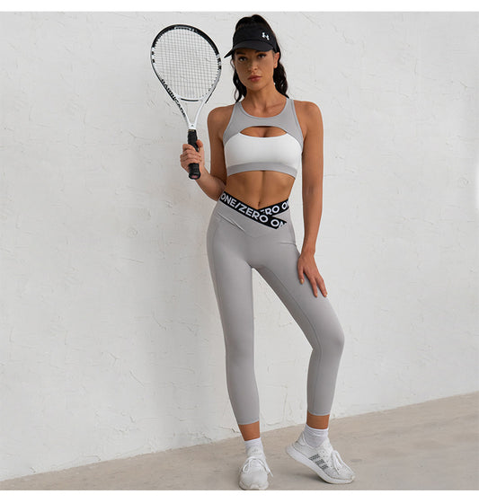 Fitness Suit Nude Feel Tight Contrast Color Sports Vest Running Shockproof High Strength Sports Bra