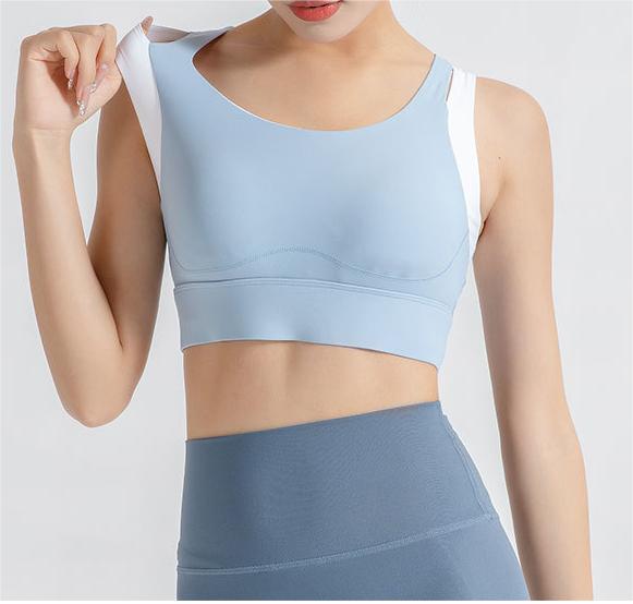 Contrast Color Sports Yoga Shockproof Faux Two Piece Bra Fixed Chest Pad H Shaped Beauty Back Underwear Women Workout Top