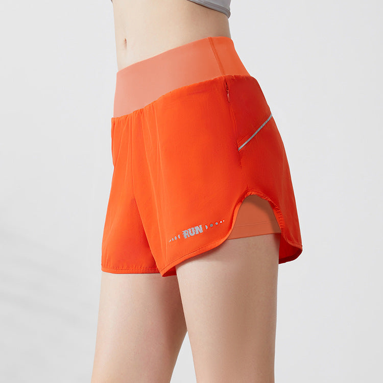 Fitness Marathon Shorts Faux Two Pieces High Waist Anti Exposure Running Training Sports Yoga Shorts Women