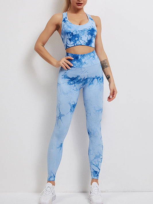 Summer Tie Dye Fitness Yoga Suit Skinny Hip Raise Breast Shaping High Waist Yoga Clothes Sports Tight Clothes