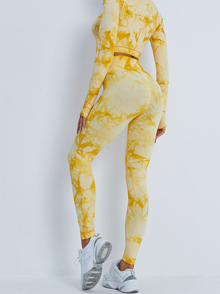 Summer Tie Dye Fitness Yoga Suit Skinny Hip Raise Breast Shaping High Waist Yoga Clothes Sports Tight Clothes