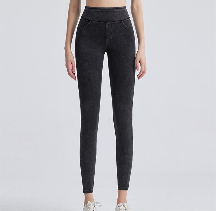 Fleece Padded Jeans High Waist Hip Lift Slimming Warm Pocket Casual Pants Sports Outerwear Fitness Pants