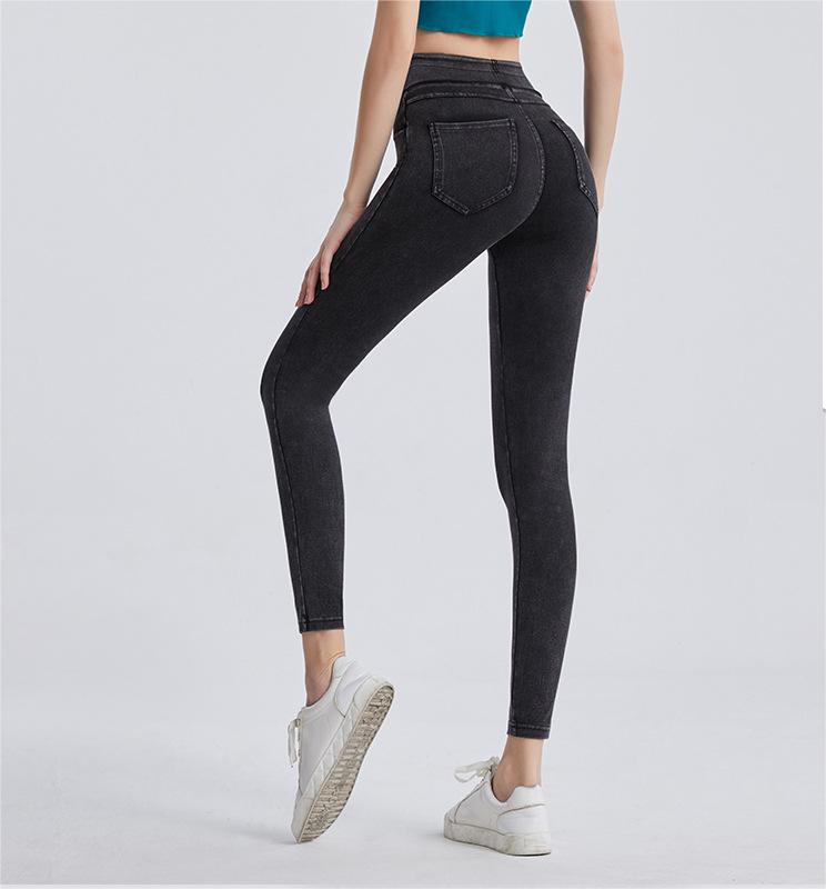 Fleece Padded Jeans High Waist Hip Lift Slimming Warm Pocket Casual Pants Sports Outerwear Fitness Pants