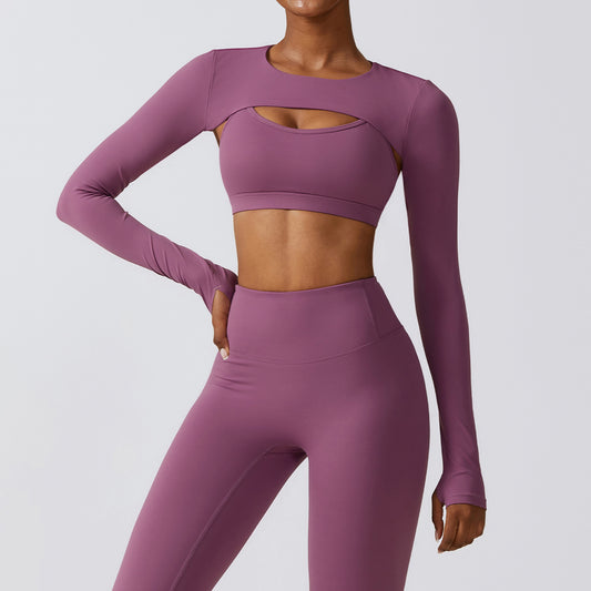 Sollinarry Outer Wear Sports Waistcoat Long Sleeved Shawl Yoga Clothes Nude Feel Workout Clothes Top Running Sports Blouse