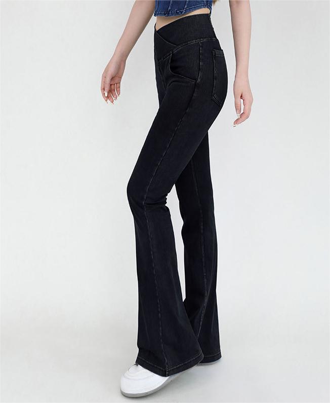 High Waist Slimming Intersection Bag Denim Fitness Bell Bottom Pants Women Stretch Tight Sports Yoga Outerwear Casual Pants