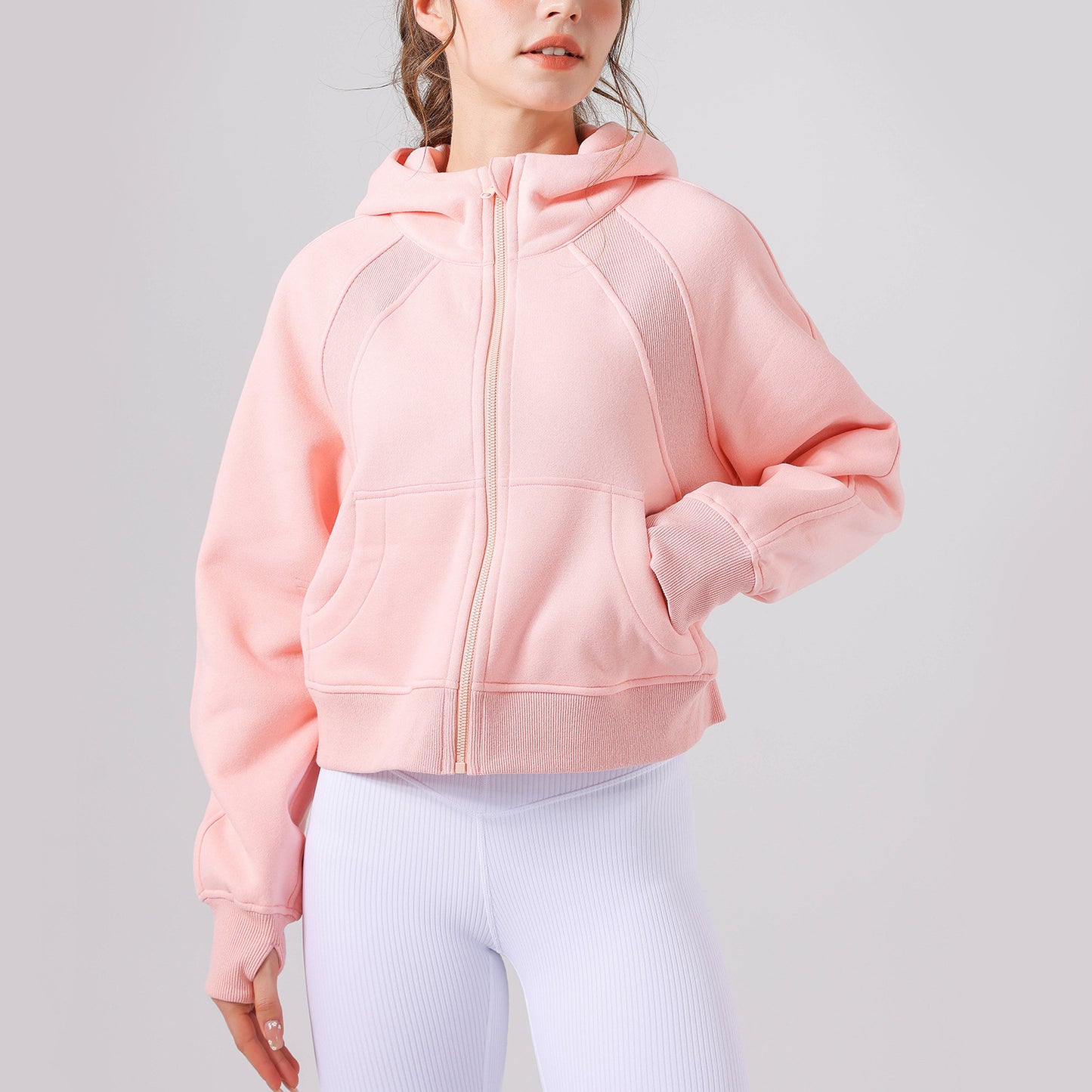 Autumn Winter Yoga Wear Hooded Sweater Thick Loose Casual Full Zipper Sports Jacket Women Workout Clothes