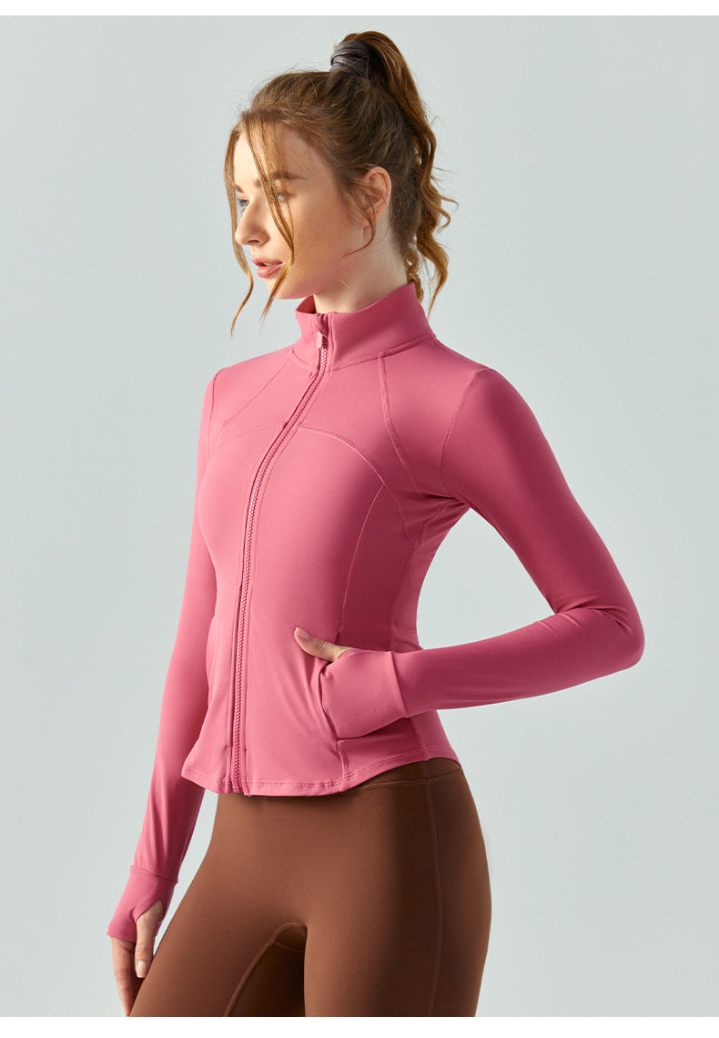 Windproof Stand Collar Yoga Clothes Coat Women Zipper Cardigan Slim Fit Slimming Sports Long Sleeve Workout Clothes Autumn Winter