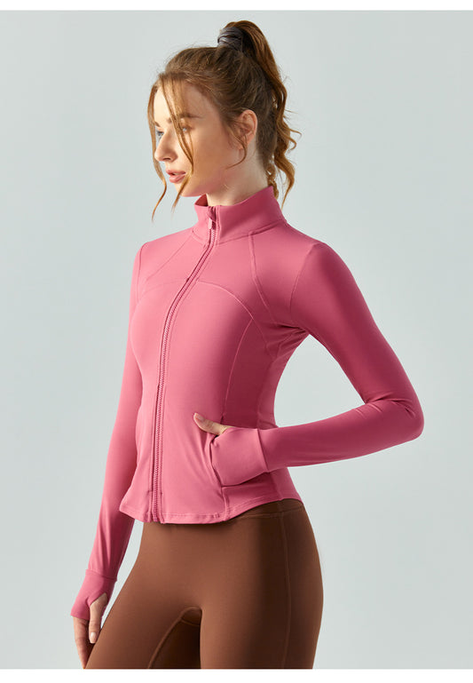 Windproof Stand Collar Yoga Clothes Coat Women Zipper Cardigan Slim Fit Slimming Sports Long Sleeve Workout Clothes Autumn Winter