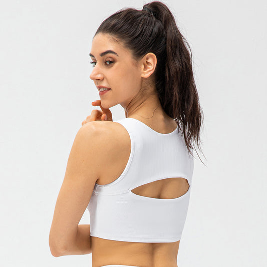 Spring Summer Women Yoga Workout Bra Hollow Out Cutout Out Sexy With Breast Pad Shockproof Running Exercise Underwear Vest