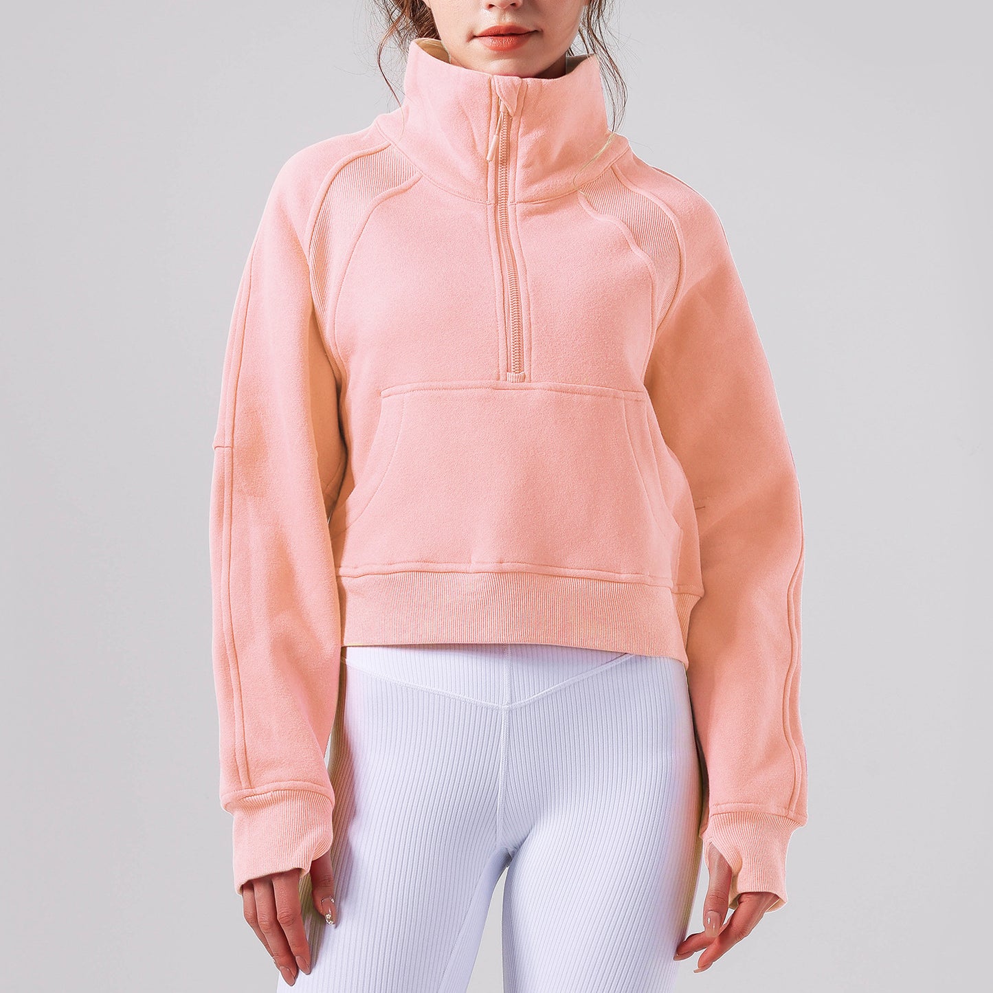 Autumn Winter Yoga Wear Sports Jacket Half Zipped Stand Collar Finger Lock Top Running Fitness Sweater